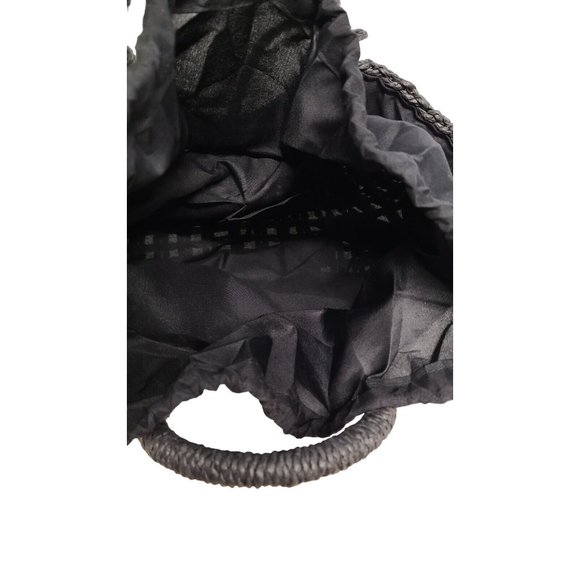 Woven Straw Hobo Handbag  Beach Bag  Drawstring Closure Black - Picture 7 of 7